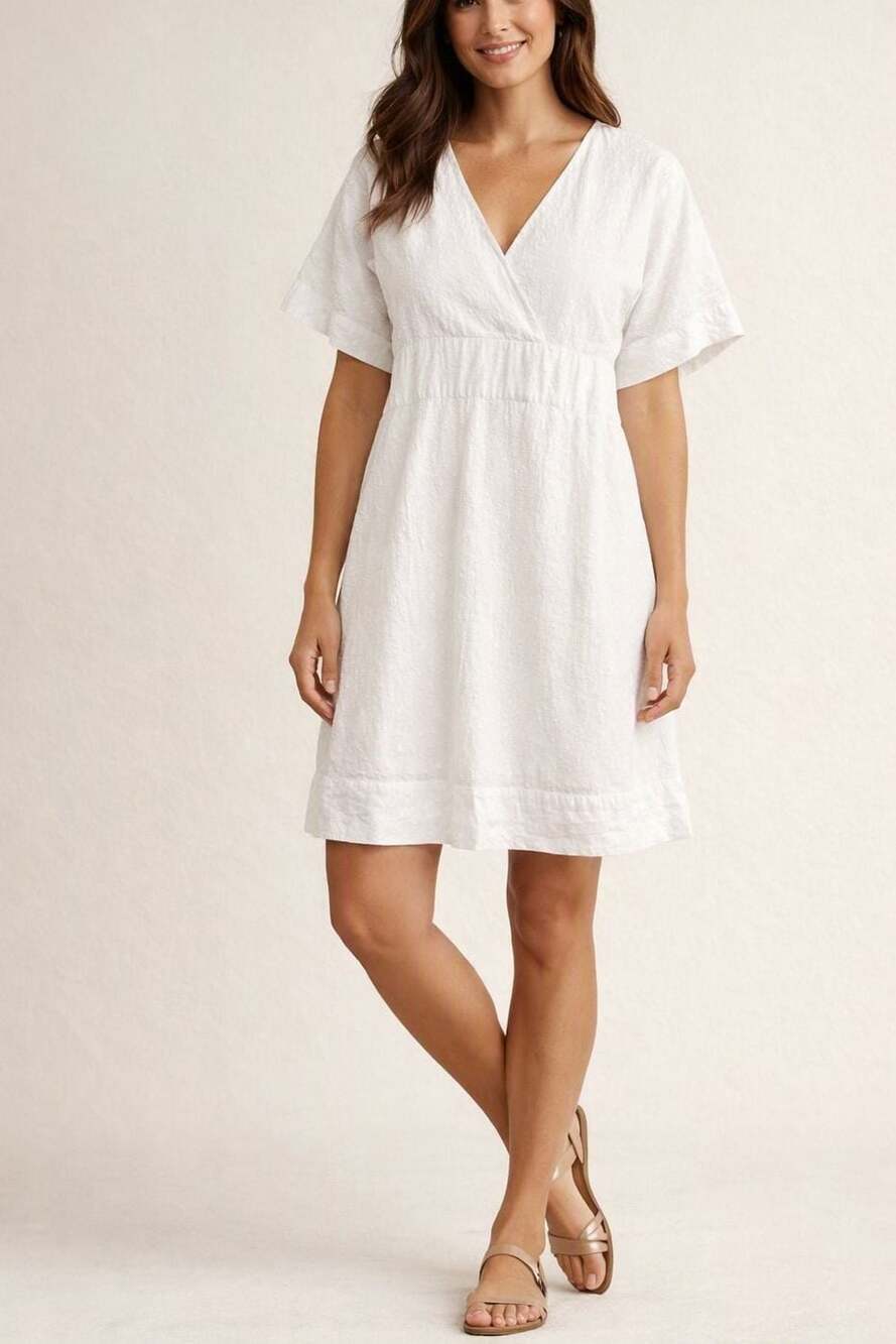 Diane von Furstenberg Polina V-Neck Cotton Texture Mini Dress in Ivory